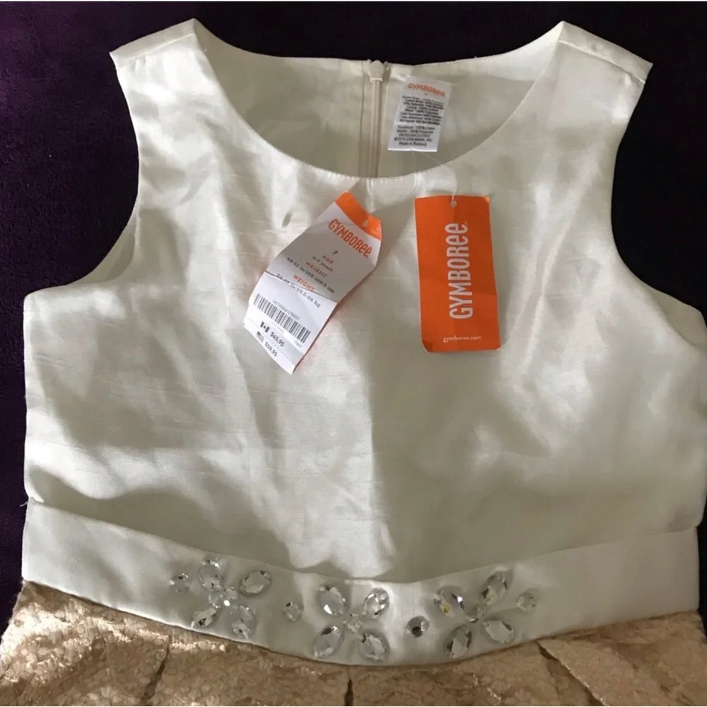 Gymboree Girls White & Gold Party Dress NWT Age 7